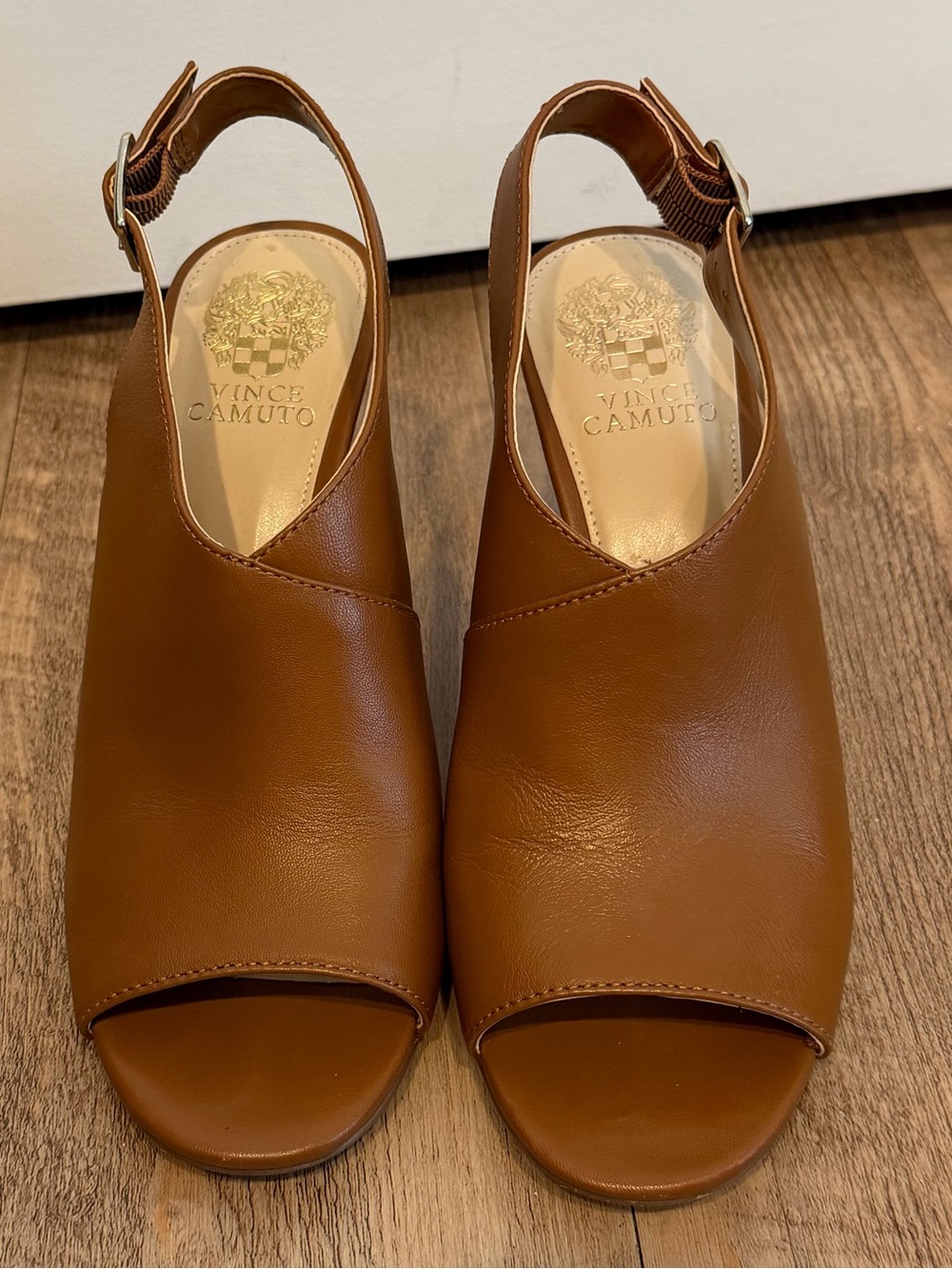 Vince Camuto Tan Open-Toe Slingback Heels